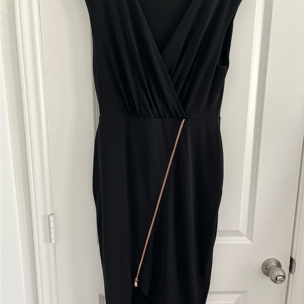 RACHEL Rachel Roy Black and Gold Asymmetrical Sheath Dress